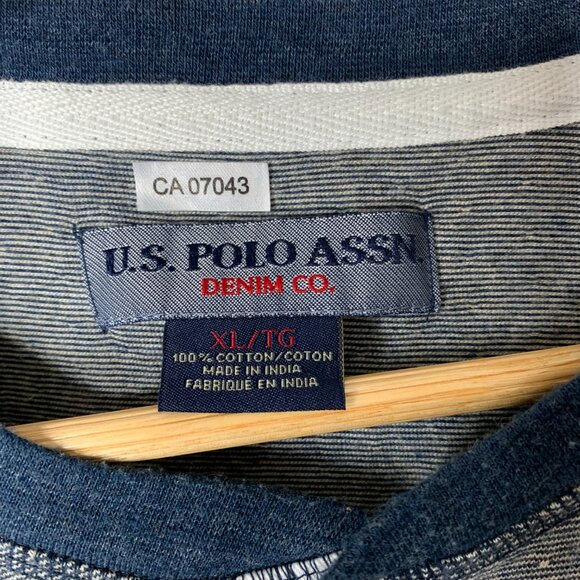 U.S. Polo Assn. Denim Co. Men’s Grey/Blue 100% Cotton Henley Top - Picture 2 of 16